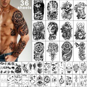 Temporary Tattoos Stickers, 12 Sheets Fake Body Arm Chest Shoulder Tattoo